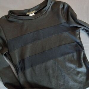 Discovery Black Long Sleeve Sheer Mesh Stripe Crop Top Y2K Festival Size M